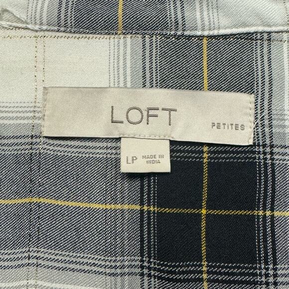 Loft Popover Split V-Neck Long Sleeve Tunic Top Women Lp White Black Gold Plaid - Picture 8 of 12